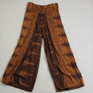 nfp ♡ wide leg batik print alt pants brown